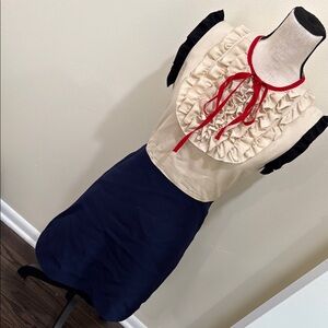 1000% Auth. Gucci Cream, Navy, Black Ruffle Midi Dress size 40/small